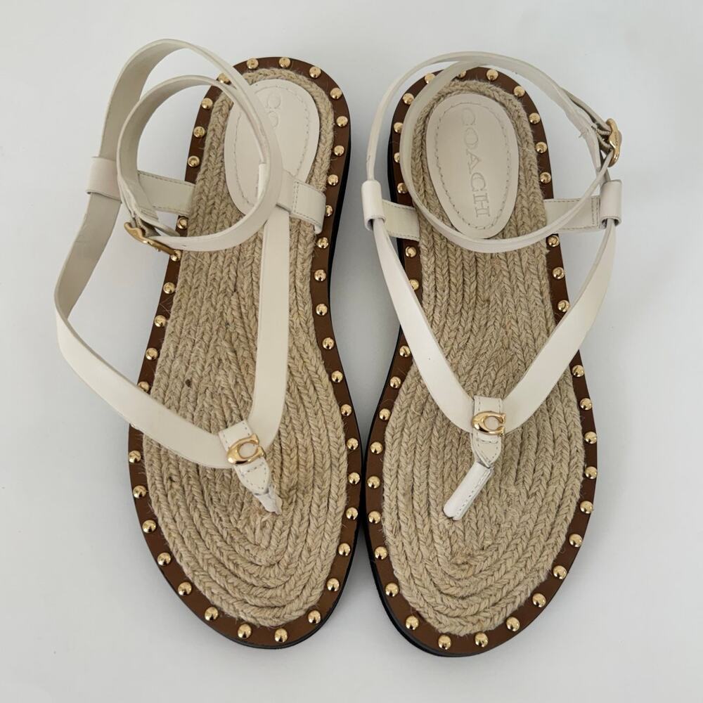 Coach Gracey Leather Thong Sandals Flats in Chalk Size 9 - Picture 2 of 11